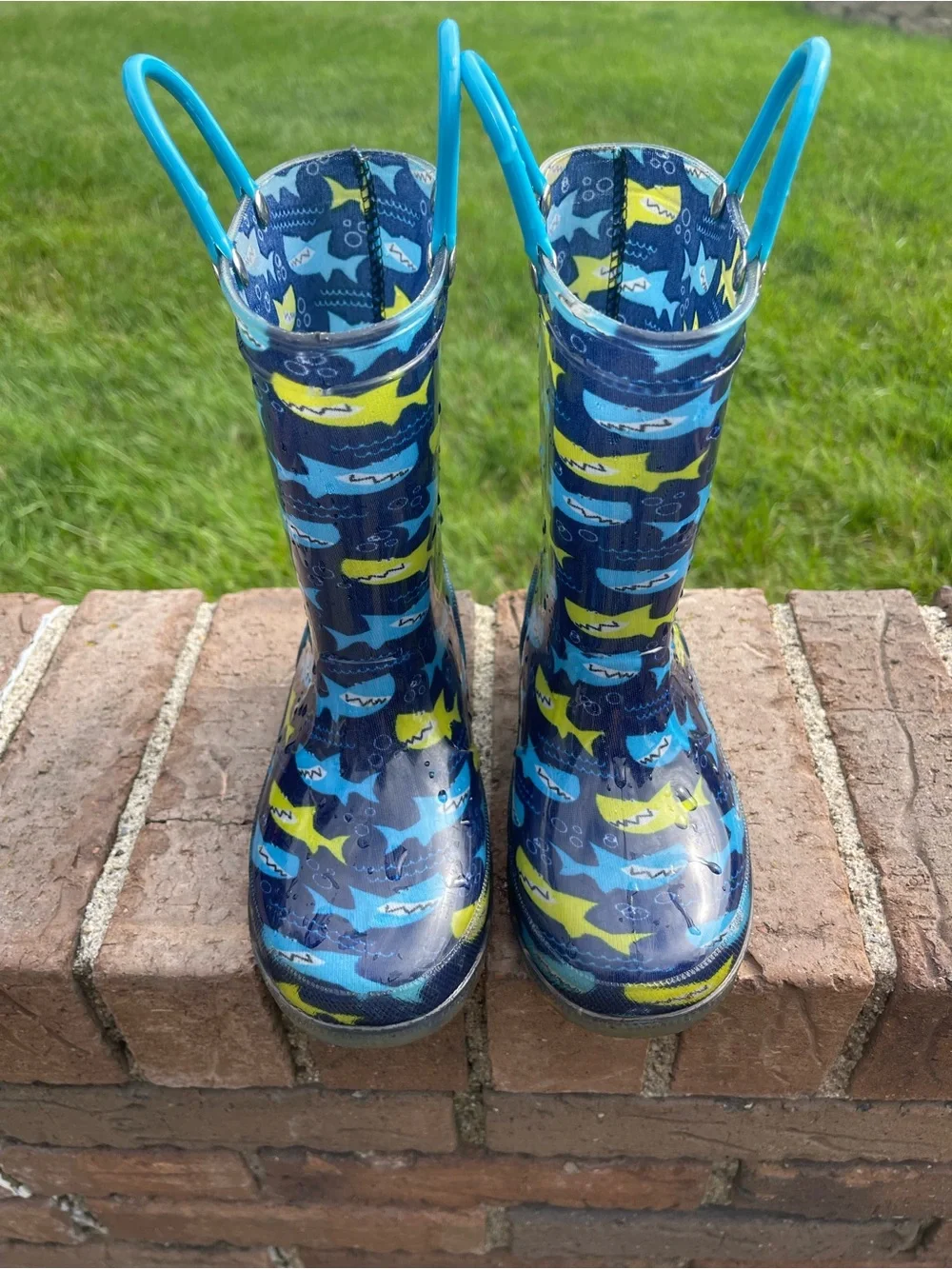 wonder nation Kids Shark Rain Boots - Blue & Yellow